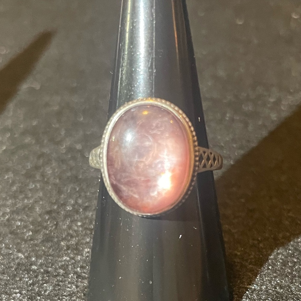 Elegant 925 Sterling Silver and Metallic Purple Mica Ring